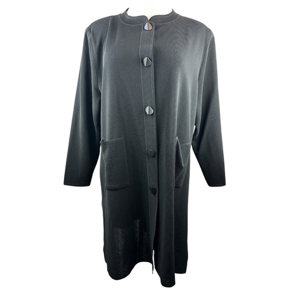 Exclusively Misook Long Ribbed Cardigan Black Duster Pockets Button Plus Size 3X - Picture 11 of 16